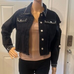 LNWOT Distressed Black Thrill Jeans Jean Jacket with studs Size M